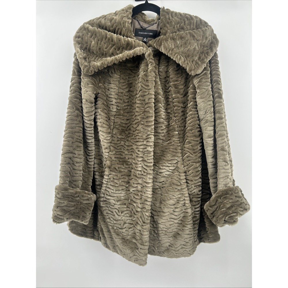 Jones New York Faux Fur Jacket Small Brown Texture Swirl Quiet Luxury Old Money